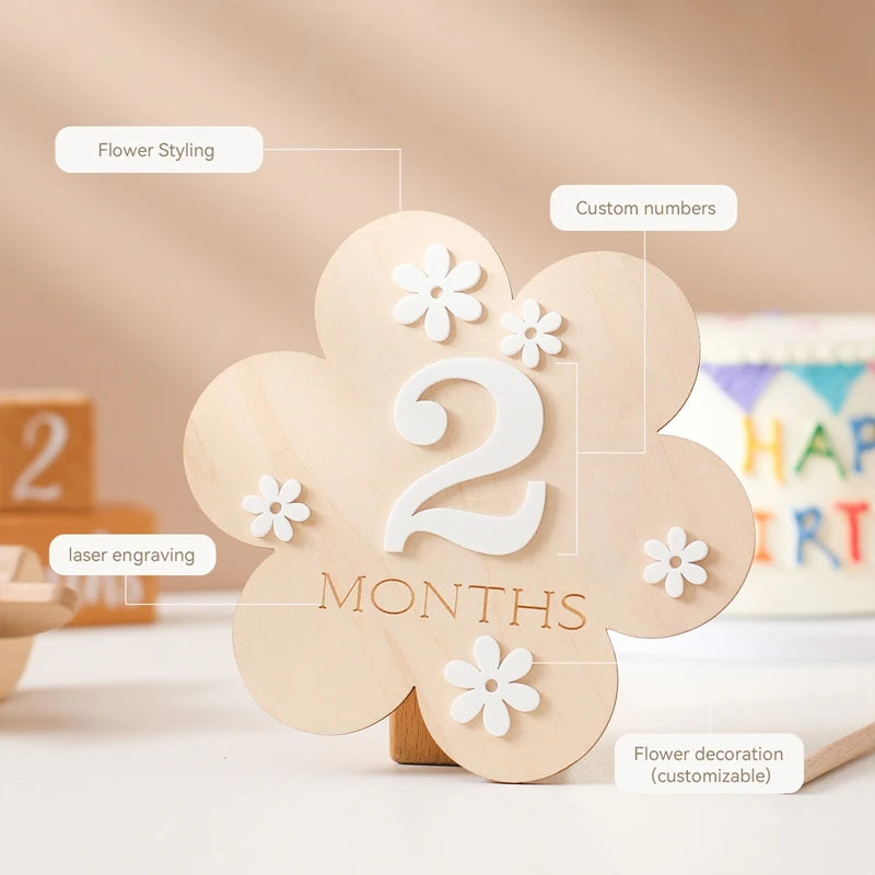 Ceeprints® Set Wooden Baby Month Milestone Card