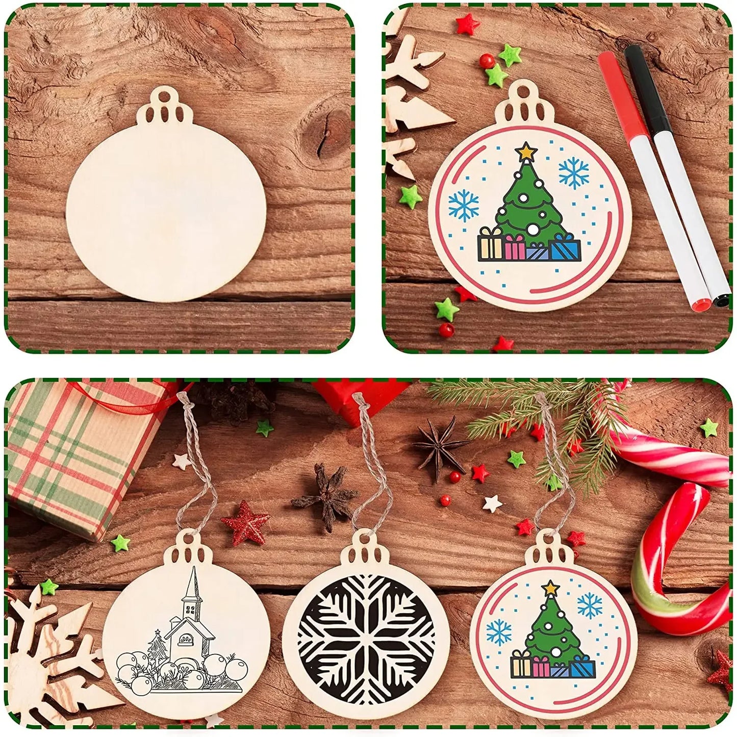 Ceeprints® DIY Set Wooden Christmas Ornaments Unfinished