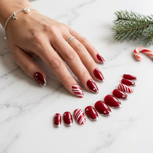 Candy Cane Chrome press-on nails